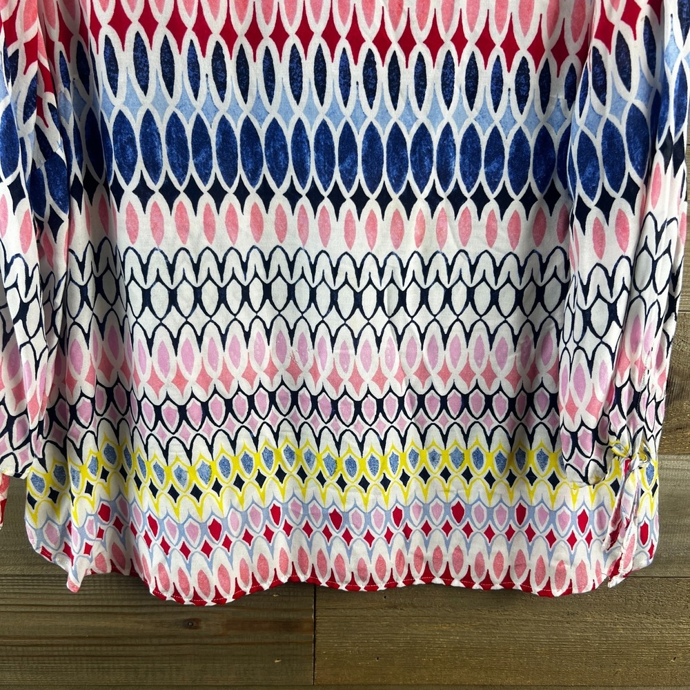 Talbots Womns Shirt 3/4 Sleeve Geometric Striped Colorful Blouse Size PL - Picture 3 of 8